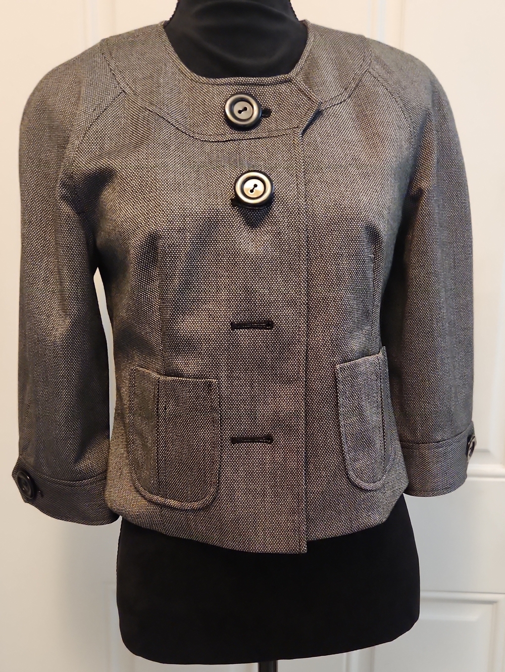 Women's Gray Herringbone Cropped Blazer Jacket